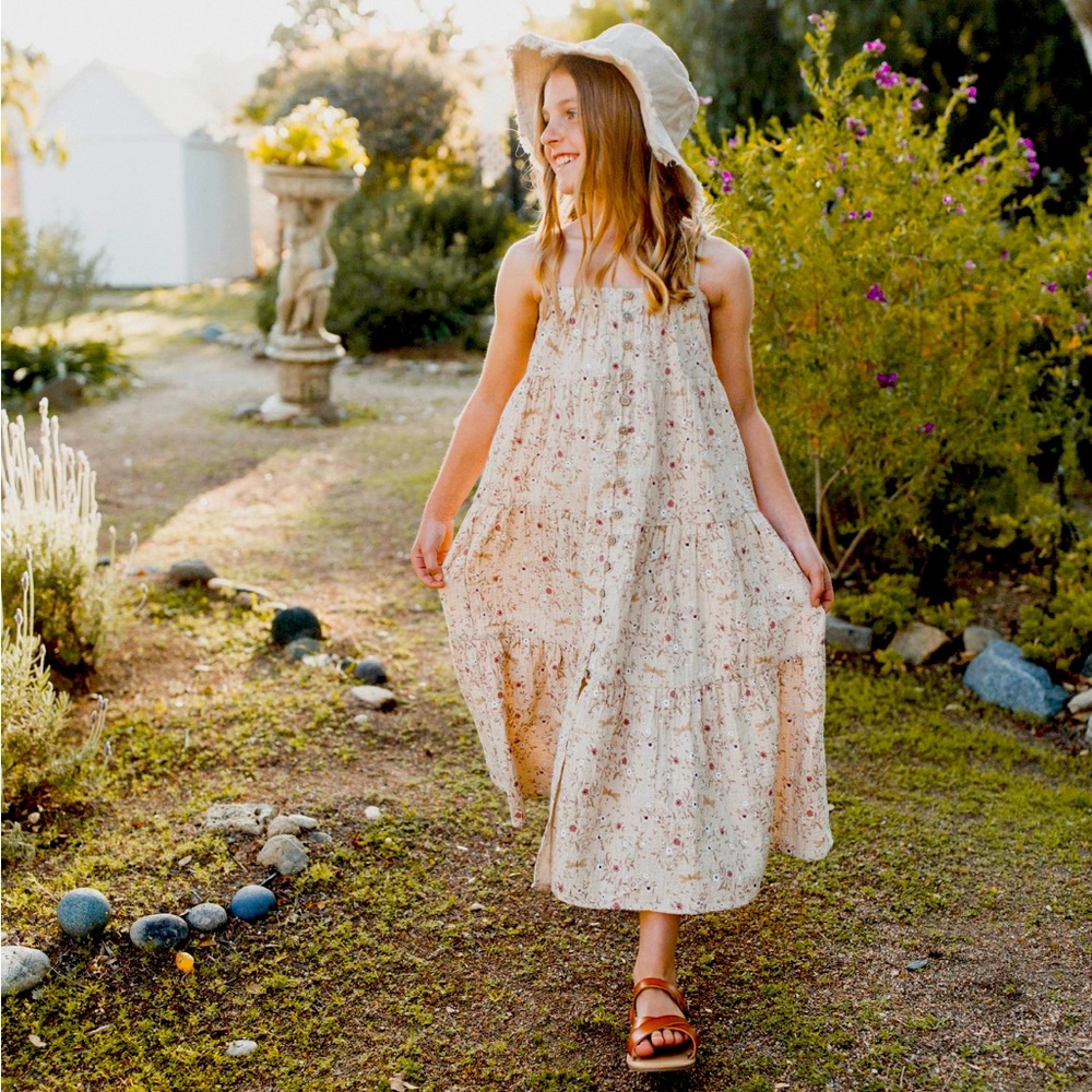 Rylee & Cru Tiered Dragonfly Button Down Maxi Dress